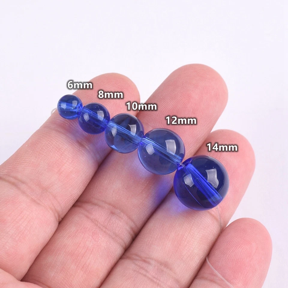 Round 6mm 8mm 10mm 12mm 14mm Glossy Crystal Glass Loose Beads Wholesale Lot - Image 4 of 4