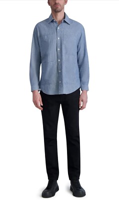   $250 KARL LAGERFELD Men's L/S Four Pocket Top Dress Button Up Shirt Sz L  