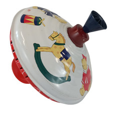 Vintage Tin Litho Spinning Top Toy - Rocking Horse  Teddy Bear Design - Classic
