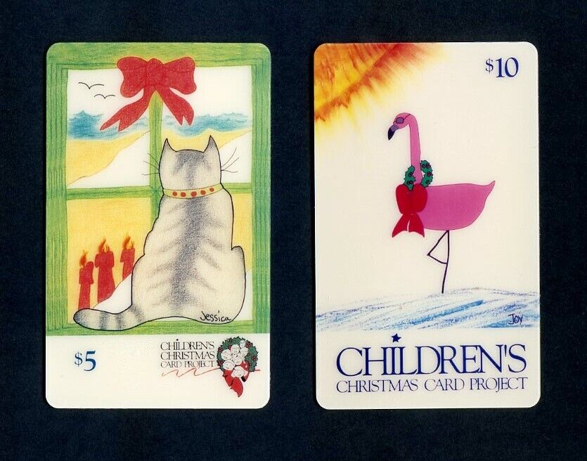 1994 CHILDREN'S XMAS CARD PROJECT 2-CARD SET - VISTA UNITED DISNEY PHONE CARDS