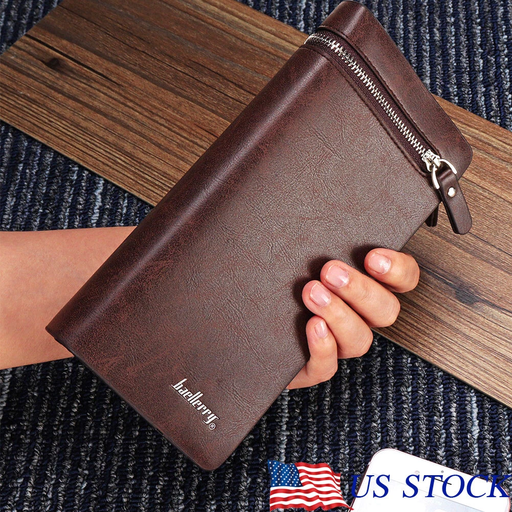 NEW Men s Leather Wallet Large Capacity Long Card Holder Purse Business Bag US