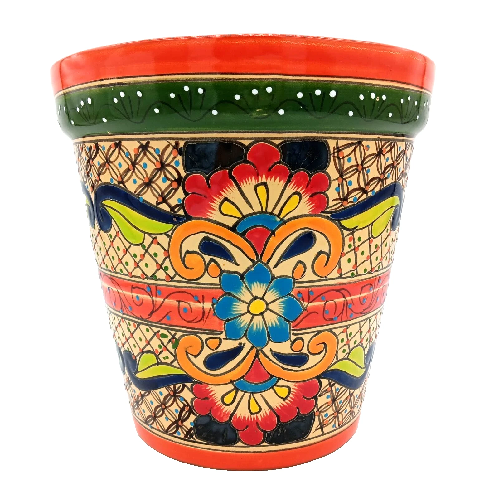 Talavera Pottery Planter Mexican Ceramic Flower Pot Large Orange Green 13in  | eBay
