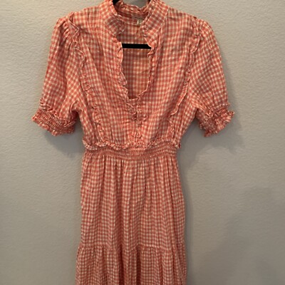 Max Studio $148 Peasant Smocked Waist Tiered Maxi Dress Red
