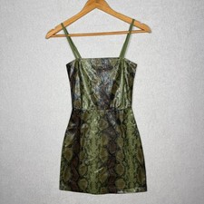 Mini Vestido de Fiesta Jagger & Stone Estampado de Pitón AU 4 Verde Imitación Cuero