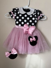 Vestido Disney Baby Brand 6-12 Mos Minnie Mouse Rosa y Negro Lunares Niñas
