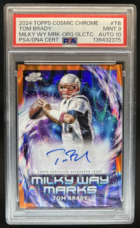 2024 Topps Cosmic Chrome Tom Brady Milky Way Marks Orange Auto #/25 PSA 9