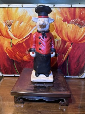 Vintage Chef Pig Statue Figure French Pastry Butcher Shop Restaurant Bakery 