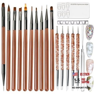 18 PCS Nail Art Brushes Set for Painting Practice Design Medium Amber Colors