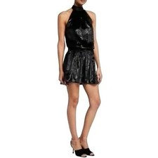 Ramy Brook NWT Black Velvet Halter Dress Ellin Metallic Mini Medium