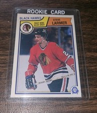 1983-84 O-Pee-Chee STEVE LARMER ROOKIE CARD #105 Black Hawks - EX - Free Ship. rookie card picture