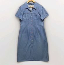 Vtg 90s Y2K Denim Shirt Dress Women Lg Jean Midi Cottage Praire Western Casual