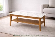 Tavolino da caffè vintage in legno effetto marmo piano con ripiano