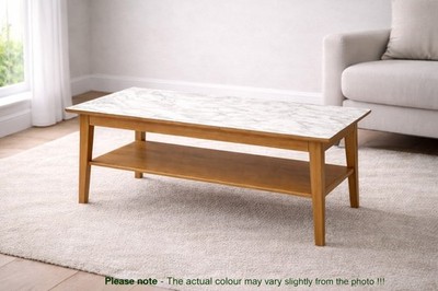 Vintage Holz Couchtisch Marmoroptik Platte mit Ablage