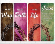 4Pcs Easter Church Banners for Sanctuary Wall Religious Banners Hanging Backdrop