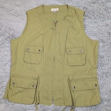 Christopher  Banks Vest Womens L Green Pockets Comfort Casual Utility Zip Up