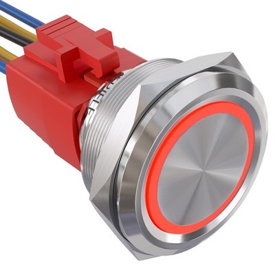  30mm Latching Push Button Switch 12V Angel Eye LED Waterproof Stainless Red