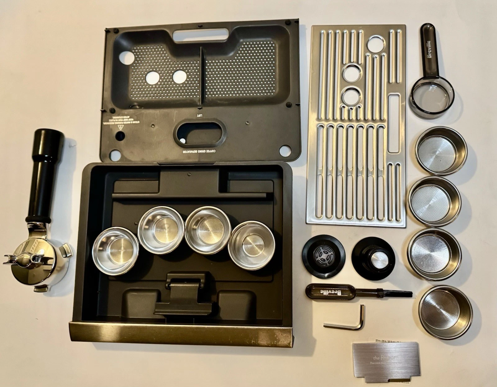 Breville Espresso Replacement Parts Lot Drip Tray Grate Portafilter Baskets Tamp
Opens in a new wind