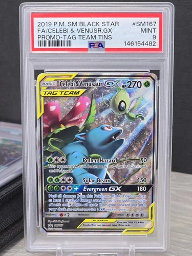 Pokemon Card Celebi & Venusaur GX SM167 SM Black Star Promo 2019 Full Art PSA 9