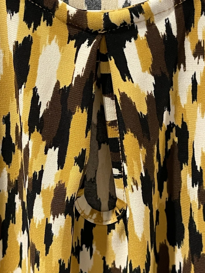 Camiseta sin mangas Kasper 1X marrón amarillo abstracto sin mangas cuello redondo elástica Foto 3 de 4