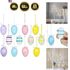 12Pcs Easter Decorations Eggs Hanging Ornaments Colorful for Easter Tree Bask...