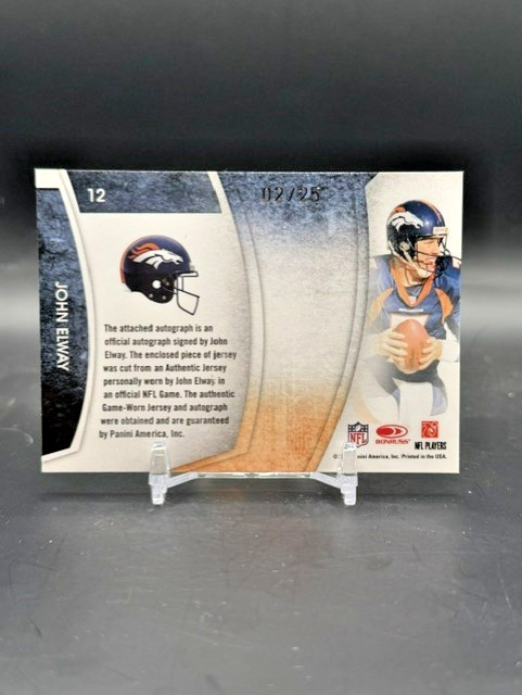 2009 Panini Absolute John Elway NFL ICONS Auto Game Worn Patch/25 (MEM,AUTO) HOF view 3