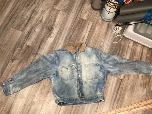 men polo vintage Jean jacket distressed fade stain large fair no tag MADE IN USA image 3