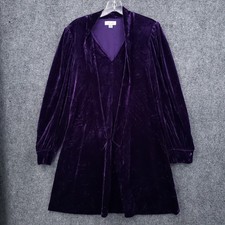 Calvin Klein Dress Womens 10 Purple Velvet Tie Front Shift Long Sleeve Stretch