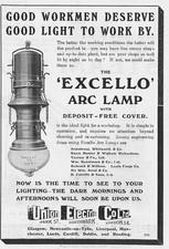 UNION ELECTRIC CO Southwark, Excello Arc Lamp - Antique Engineering Advert 1909