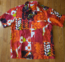 VTG 1960s Reef Hawaiian Aloha Med Shirt Tropical Tika Tiki Made in Hawaii Orange