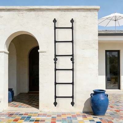 6-Rung Wall Mounted Metal Step Ladder Heavy-Duty Wall-Mounted Stairs