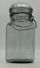 Vintage clear unmarked lightning style canning jar w/ glass lid