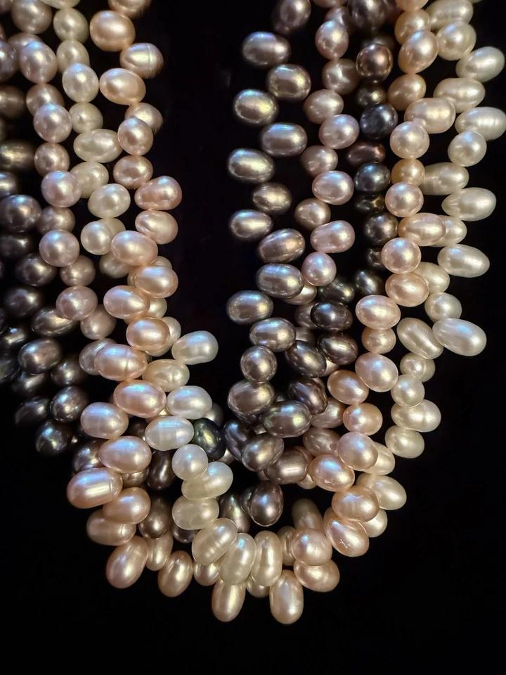 14k Gold Clasp Five Strand Multi-Colored Fresh Water Pearl Necklace 18” Choker - Image 2 of 4