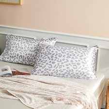 Satin Pillowcase for Hair and Skin, Queen 20"x30",2pcs Silvergrey Leopard