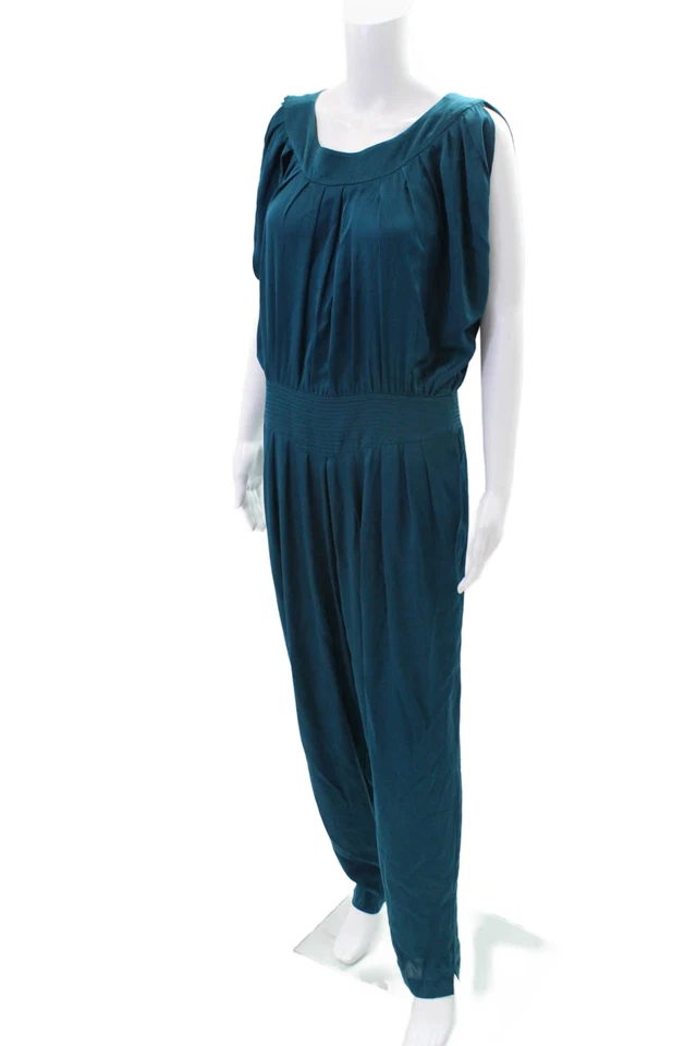 Mono sin mangas de seda con cuello redondo verde azulado talla 10 de Catherine Malandrino para mujer Foto 2 de 4