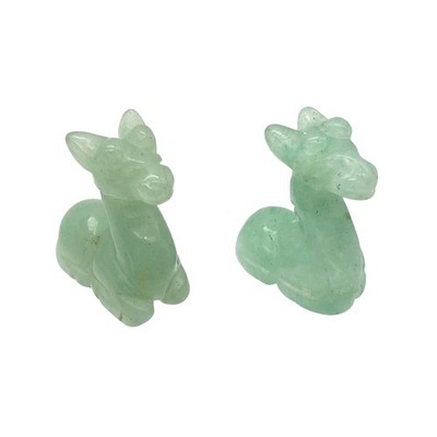 Graceful 2 Carved Aventurine Giraffe Animal Beads | 20.5x16.5x9mm | Green