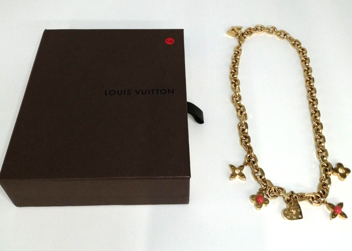 Louis Vuitton  Collier Hide & Seek Monogram Charm Necklace Gold GP 18.8in w/ Box