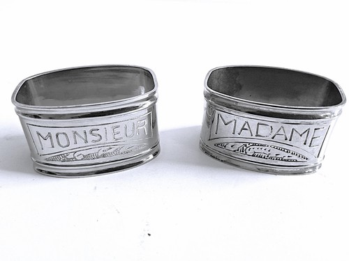 Pair of Vintage Madame & Monsieur 2" French Napkin Rings Silver Plated