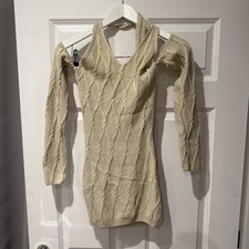 Pretty Little Thing Women’s Beige Knit Knitted Dress Neck Tie Size XS