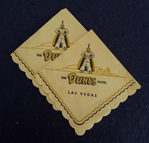 1950's THE DUNES HOTEL and CASINO Las Vegas "The Sultan" Bar Napkins (Lot of 2)