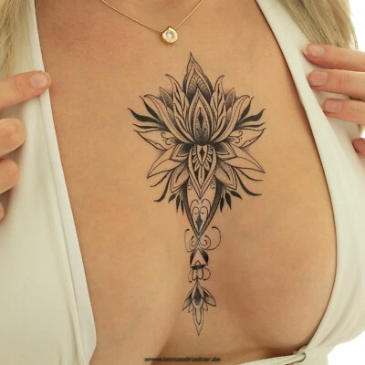 TATTOODRUCKER 2 x Lotus Tattoo - Theme in Black - Temporary Body Tattoo - FF115 (2)