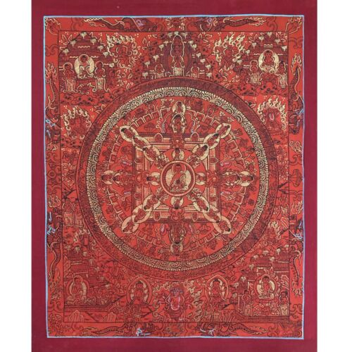 Red Theme Traditional Buddha Mandala Thangka, Tibetan Style, Fine Himalayan Art - Picture 1 of 6