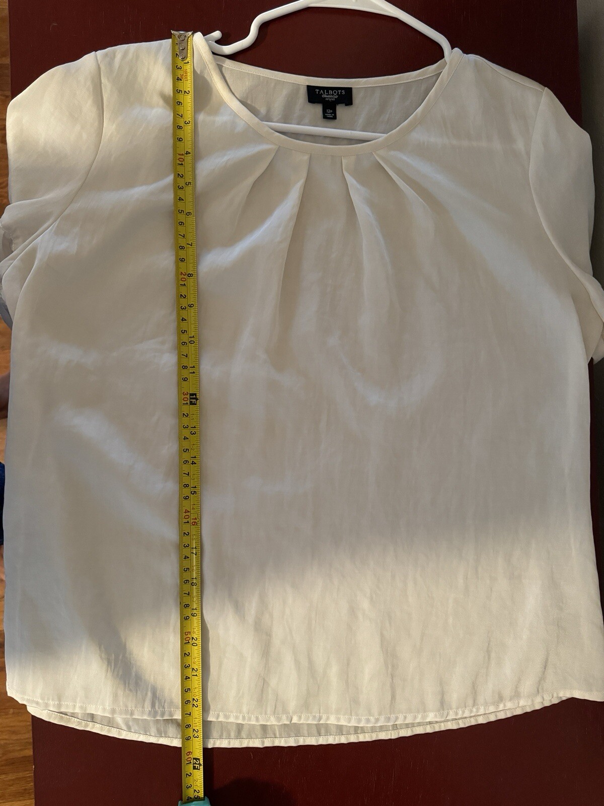 Talbots Office Blouse 12P Poly Solid Off White Ba… - image 7