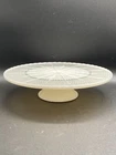 Anchor Hocking Vintage Milk Glass Cake Stand Pedestal 10" Gold Starburst