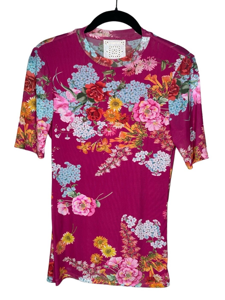 Johnny Was Golden Bouquet Mesh Top XS Floral Short Sleeve Johnny Was Golden Bouquet Mesh Top XS Floral Short Sleeve