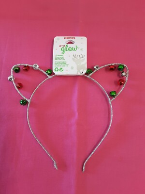 Claire's Let It Glow Christmas Silver Glittery Cat Ears Headband W