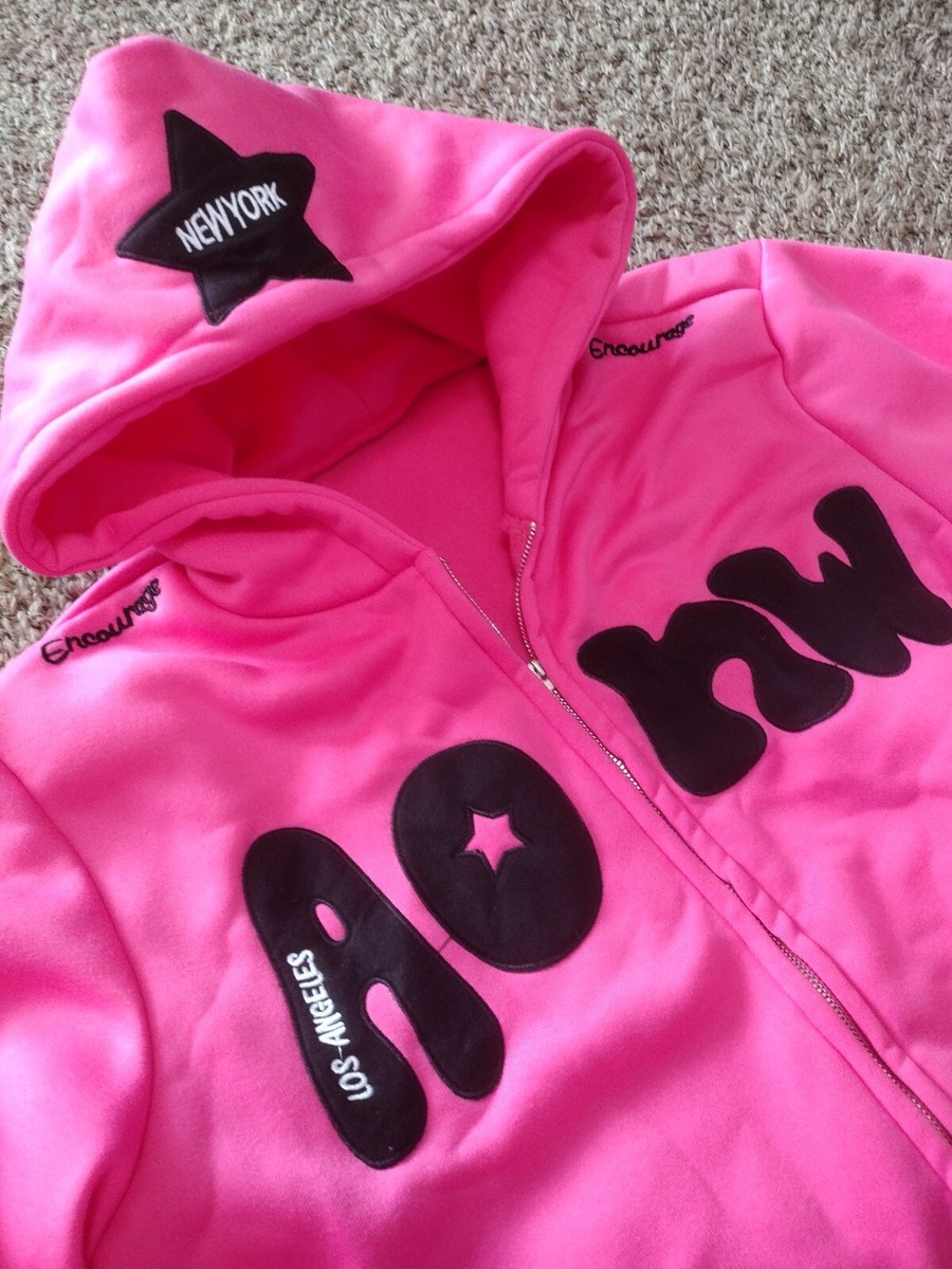 NEW 'Aonw' Star Hoodie Sweater Y2K Pink Zip-Up L/XL | eBay