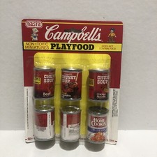 Vintage 1989 Playtime Campbell's Playfood Red  White label  6 Soup Cans b12