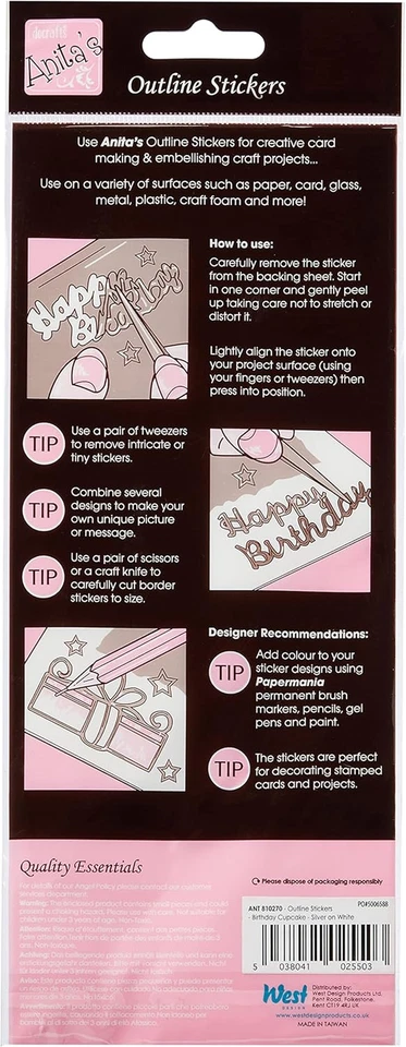 Anita' S Birthday Cupcake Adesivi Sagomati Bianco, Foglio Adesivo, Argento, 29.2 - Immagine 3 di 4