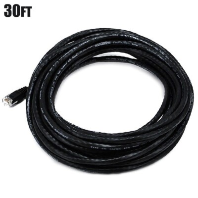 30FT Cat5E RJ45 Ethernet LAN Network UTP Patch Cable Cord Copper Wire Gold Black