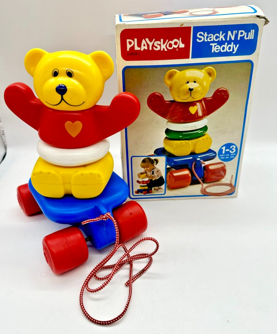 PLAYSKOOL 1980s Stack N Pull Teddy TOY Vintage BOXED 1981 West Germany Made VGC